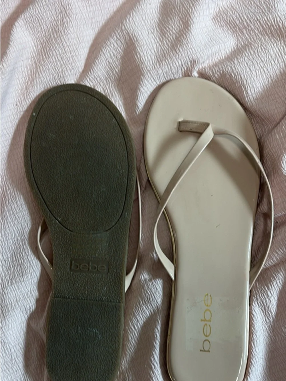 BEBE Nude Patent Thong Sandals - Women - Picture 2 of 2